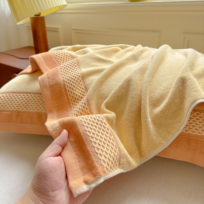 91家纺网 家纺一手货源 找家纺 乐家毛巾被（工厂自产自销） 2026新款A类全棉纯棉色织提花抗菌毛圈枕巾 斑斓黄