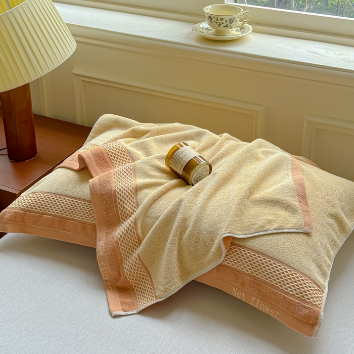 91家纺网 家纺一手货源 找家纺 乐家毛巾被（工厂自产自销） 2026新款A类全棉纯棉色织提花抗菌毛圈枕巾 斑斓黄