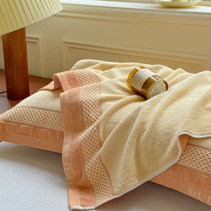 91家纺网 家纺一手货源 找家纺 乐家毛巾被（工厂自产自销） 2026新款A类全棉纯棉色织提花抗菌毛圈枕巾 斑斓黄