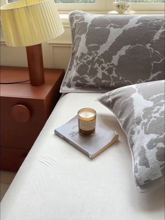 91家纺网 家纺一手货源 找家纺 乐家毛巾被（工厂自产自销） 2026新款A类全棉纯棉色织提花抗菌毛圈枕巾 斑斓灰