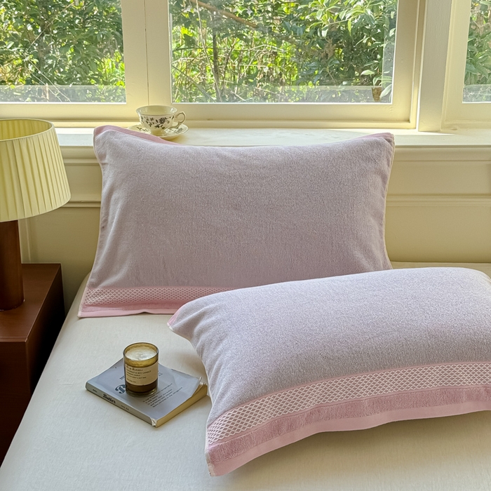 91家纺网 家纺一手货源 找家纺 乐家毛巾被（工厂自产自销） 2026新款A类全棉纯棉色织提花抗菌毛圈枕巾 斑斓紫