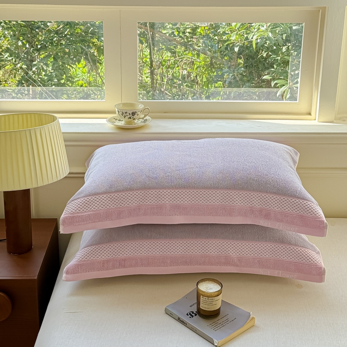 91家纺网 家纺一手货源 找家纺 乐家毛巾被（工厂自产自销） 2026新款A类全棉纯棉色织提花抗菌毛圈枕巾 斑斓紫