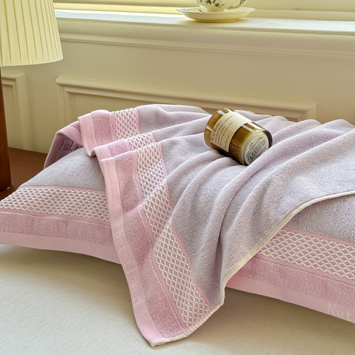 91家纺网 家纺一手货源 找家纺 乐家毛巾被（工厂自产自销） 2026新款A类全棉纯棉色织提花抗菌毛圈枕巾 斑斓紫