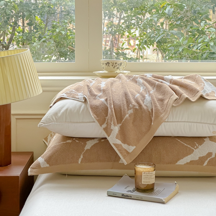 91家纺网 家纺一手货源 找家纺 乐家毛巾被（工厂自产自销） 2026新款A类全棉纯棉色织提花抗菌毛圈枕巾 斑斓棕