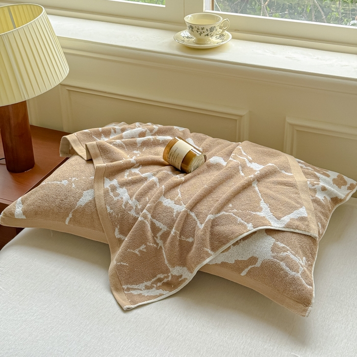 91家纺网 家纺一手货源 找家纺 乐家毛巾被（工厂自产自销） 2026新款A类全棉纯棉色织提花抗菌毛圈枕巾 斑斓棕