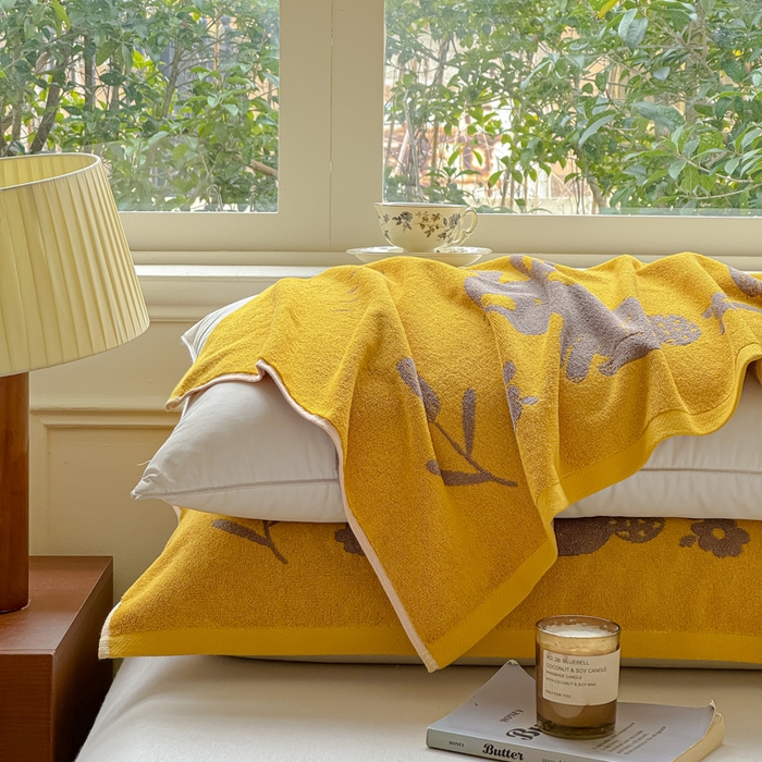 91家纺网 家纺一手货源 找家纺 乐家毛巾被（工厂自产自销） 2026新款A类全棉纯棉色织提花抗菌毛圈枕巾 黄底小兔