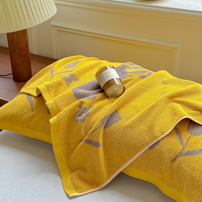 91家纺网 家纺一手货源 找家纺 乐家毛巾被（工厂自产自销） 2026新款A类全棉纯棉色织提花抗菌毛圈枕巾 黄底小兔