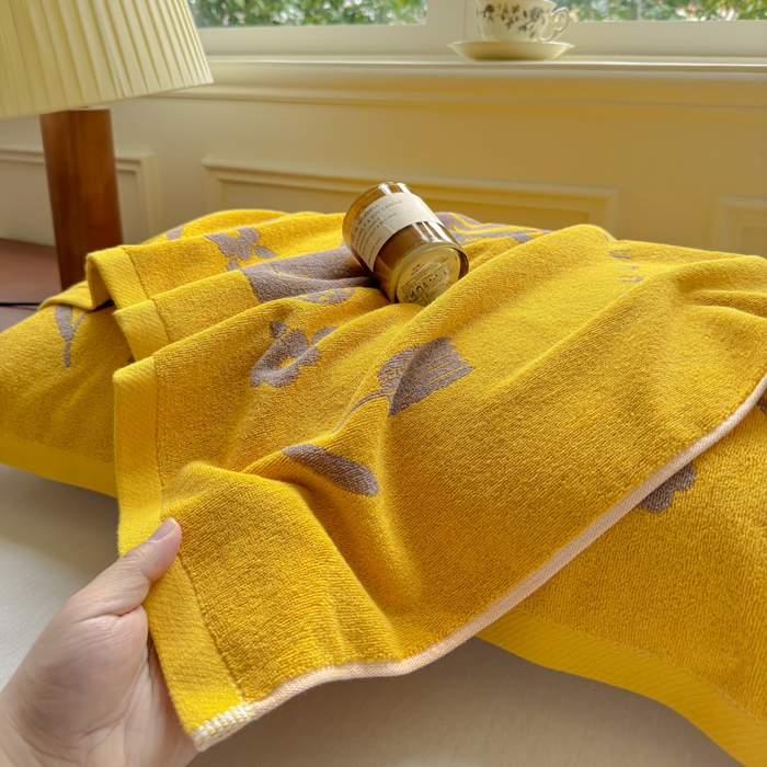 91家纺网 家纺一手货源 找家纺 乐家毛巾被（工厂自产自销） 2026新款A类全棉纯棉色织提花抗菌毛圈枕巾 黄底小兔