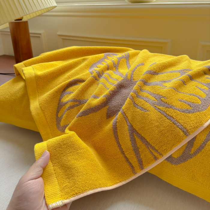 91家纺网 家纺一手货源 找家纺 乐家毛巾被（工厂自产自销） 2026新款A类全棉纯棉色织提花抗菌毛圈枕巾 黄色蝴蝶