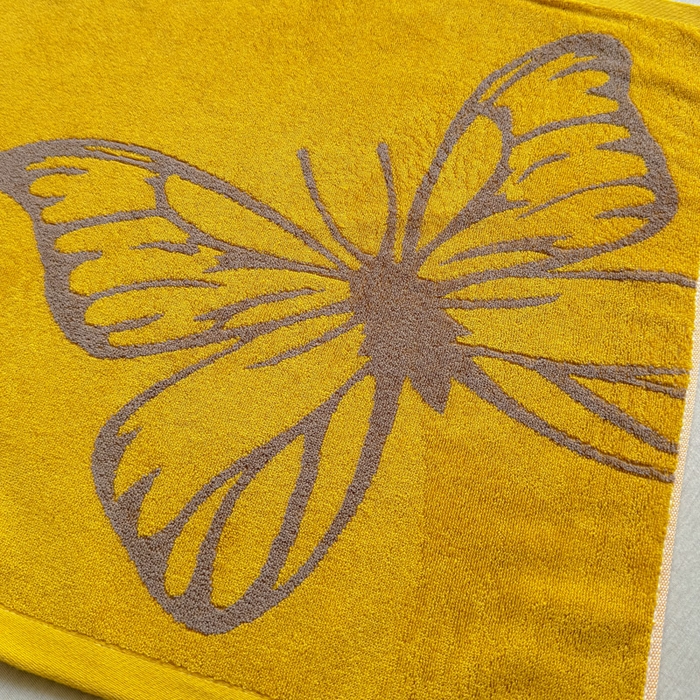 91家纺网 家纺一手货源 找家纺 乐家毛巾被（工厂自产自销） 2026新款A类全棉纯棉色织提花抗菌毛圈枕巾 黄色蝴蝶