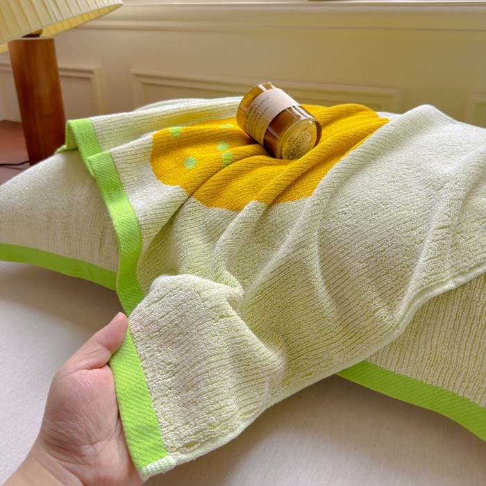 91家纺网 家纺一手货源 找家纺 乐家毛巾被（工厂自产自销） 2026新款A类全棉纯棉色织提花抗菌毛圈枕巾 绿边鸭梨