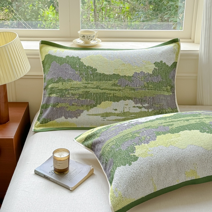 乐家毛巾被（工厂自产自销） 2026新款A类全棉纯棉色织提花抗菌毛圈枕巾 山水