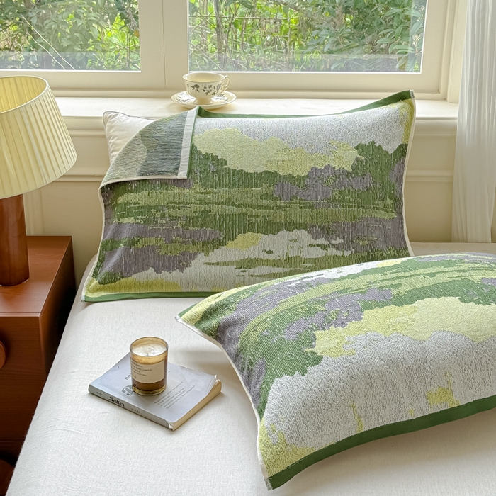 91家纺网 家纺一手货源 找家纺 乐家毛巾被（工厂自产自销） 2026新款A类全棉纯棉色织提花抗菌毛圈枕巾 山水