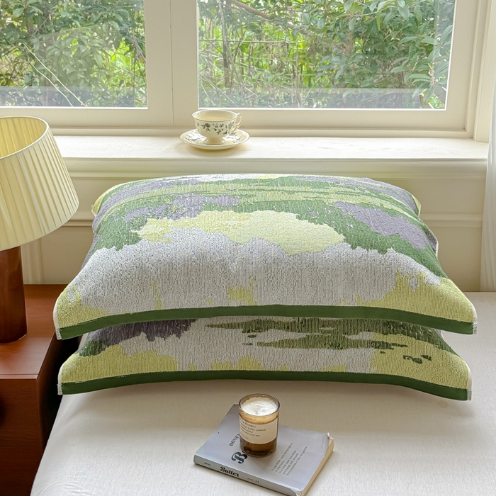 91家纺网 家纺一手货源 找家纺 乐家毛巾被（工厂自产自销） 2026新款A类全棉纯棉色织提花抗菌毛圈枕巾 山水