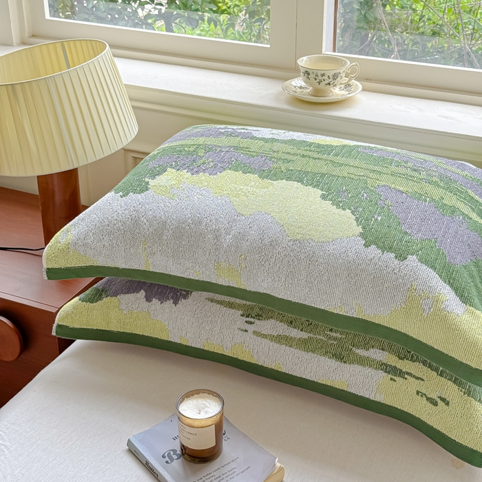 91家纺网 家纺一手货源 找家纺 乐家毛巾被（工厂自产自销） 2026新款A类全棉纯棉色织提花抗菌毛圈枕巾 山水