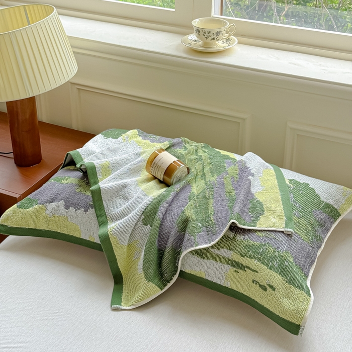 91家纺网 家纺一手货源 找家纺 乐家毛巾被（工厂自产自销） 2026新款A类全棉纯棉色织提花抗菌毛圈枕巾 山水