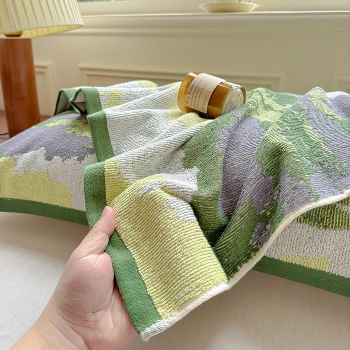 91家纺网 家纺一手货源 找家纺 乐家毛巾被（工厂自产自销） 2026新款A类全棉纯棉色织提花抗菌毛圈枕巾 山水