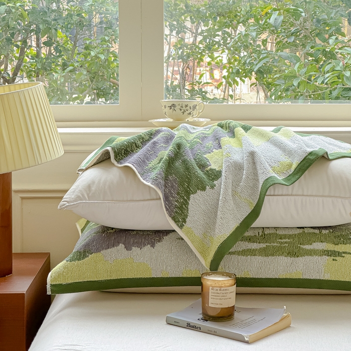 91家纺网 家纺一手货源 找家纺 乐家毛巾被（工厂自产自销） 2026新款A类全棉纯棉色织提花抗菌毛圈枕巾 山水