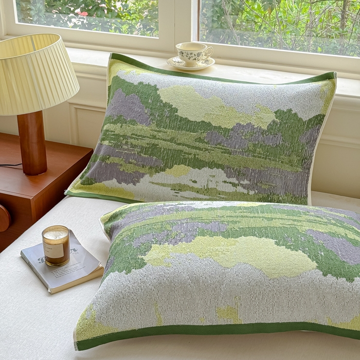 91家纺网 家纺一手货源 找家纺 乐家毛巾被（工厂自产自销） 2026新款A类全棉纯棉色织提花抗菌毛圈枕巾 山水