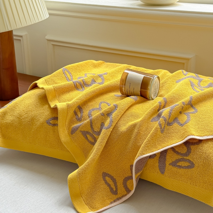 91家纺网 家纺一手货源 找家纺 乐家毛巾被（工厂自产自销） 2026新款A类全棉纯棉色织提花抗菌毛圈枕巾 五瓣花黄