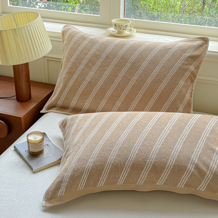 乐家毛巾被（工厂自产自销） 2026新款A类全棉纯棉色织提花抗菌毛圈枕巾 斜纹棕