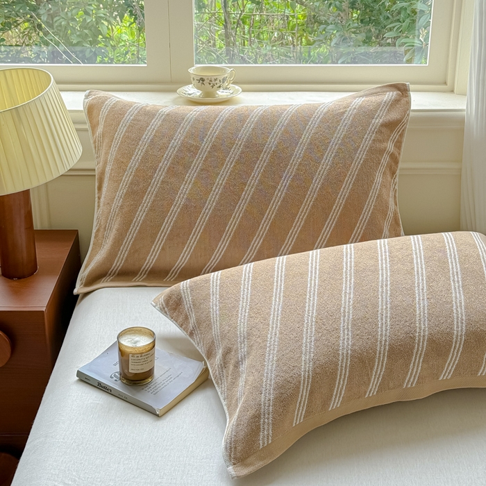 91家纺网 家纺一手货源 找家纺 乐家毛巾被（工厂自产自销） 2026新款A类全棉纯棉色织提花抗菌毛圈枕巾 斜纹棕