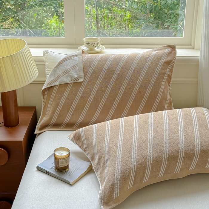 91家纺网 家纺一手货源 找家纺 乐家毛巾被（工厂自产自销） 2026新款A类全棉纯棉色织提花抗菌毛圈枕巾 斜纹棕