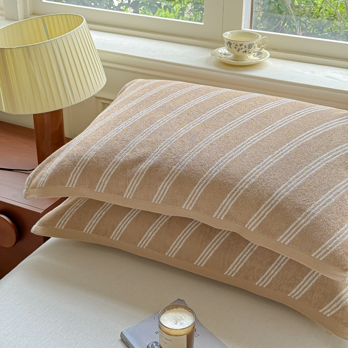 91家纺网 家纺一手货源 找家纺 乐家毛巾被（工厂自产自销） 2026新款A类全棉纯棉色织提花抗菌毛圈枕巾 斜纹棕