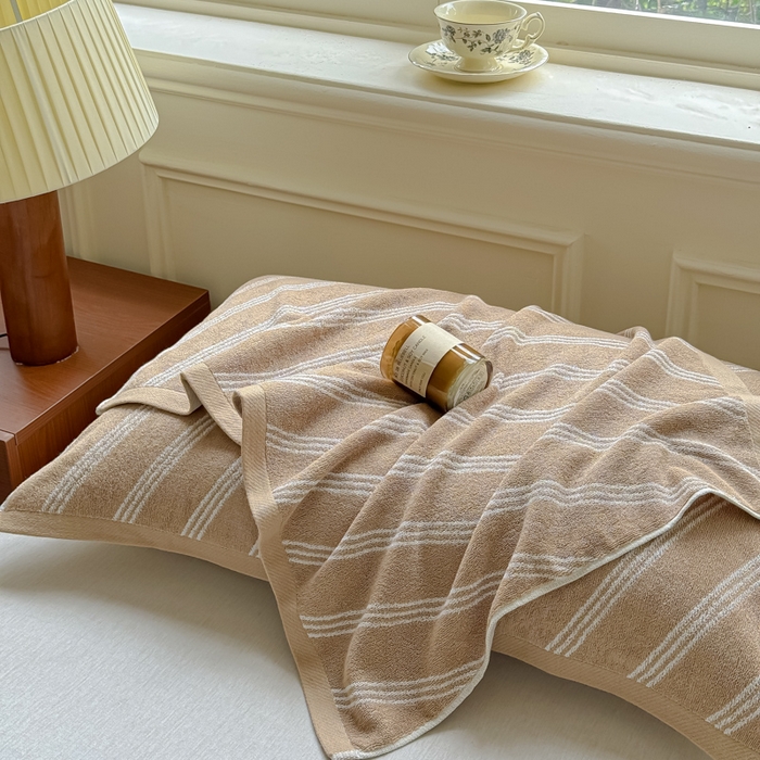 91家纺网 家纺一手货源 找家纺 乐家毛巾被（工厂自产自销） 2026新款A类全棉纯棉色织提花抗菌毛圈枕巾 斜纹棕