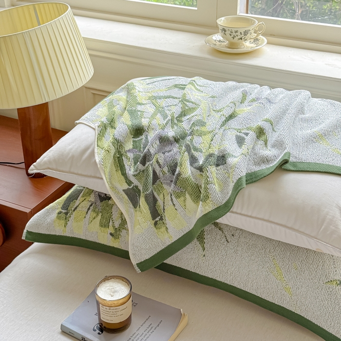 91家纺网 家纺一手货源 找家纺 乐家毛巾被（工厂自产自销） 2026新款A类全棉纯棉色织提花抗菌毛圈枕巾 竹影