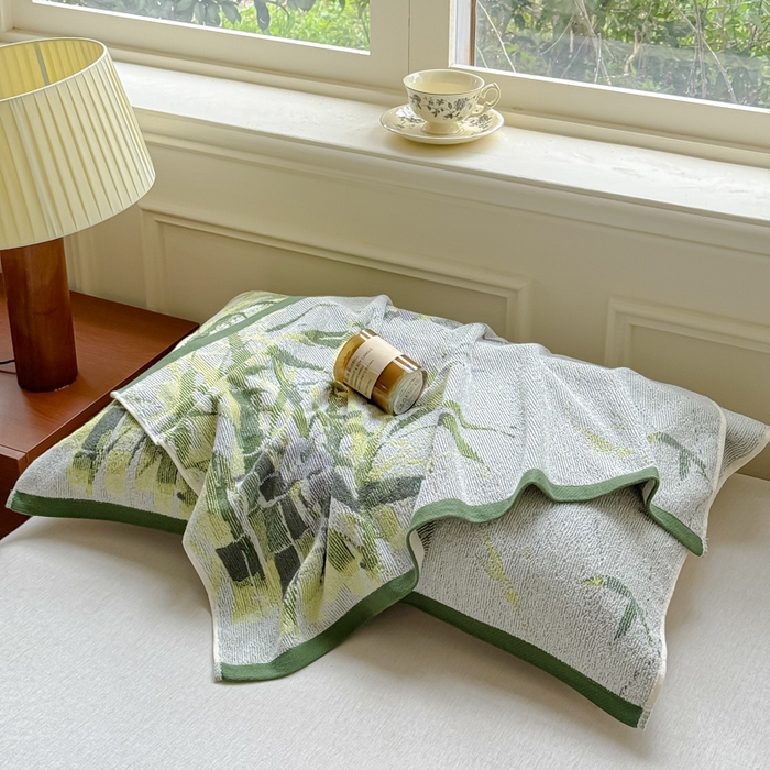 91家纺网 家纺一手货源 找家纺 乐家毛巾被（工厂自产自销） 2026新款A类全棉纯棉色织提花抗菌毛圈枕巾 竹影