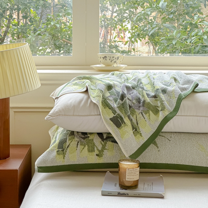 91家纺网 家纺一手货源 找家纺 乐家毛巾被（工厂自产自销） 2026新款A类全棉纯棉色织提花抗菌毛圈枕巾 竹影