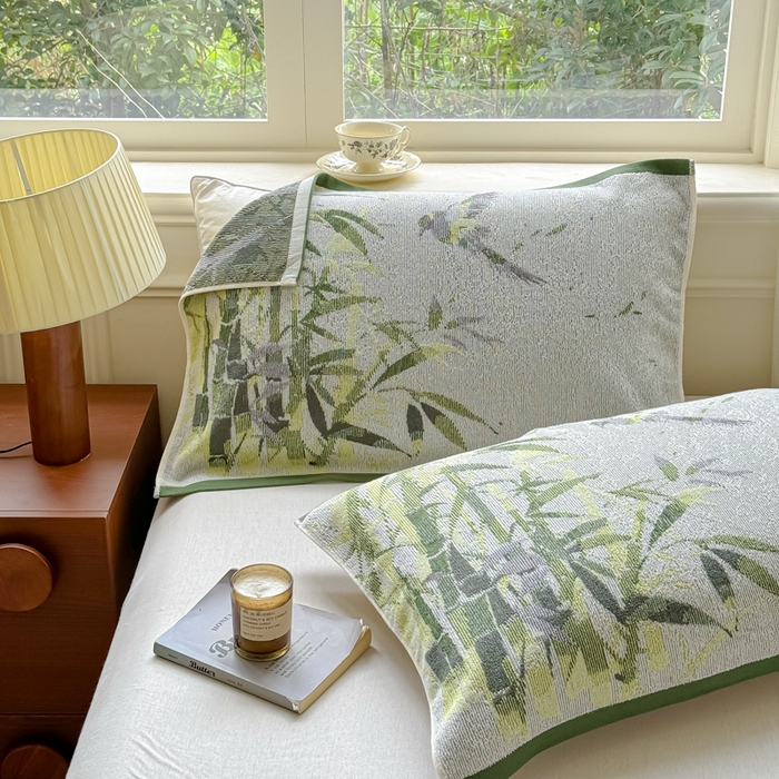 91家纺网 家纺一手货源 找家纺 乐家毛巾被（工厂自产自销） 2026新款A类全棉纯棉色织提花抗菌毛圈枕巾 竹影