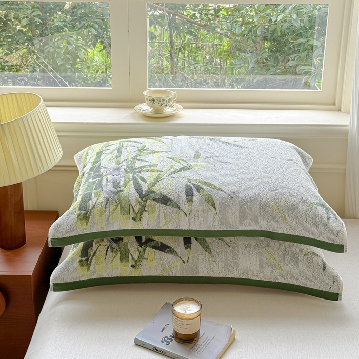 91家纺网 家纺一手货源 找家纺 乐家毛巾被（工厂自产自销） 2026新款A类全棉纯棉色织提花抗菌毛圈枕巾 竹影