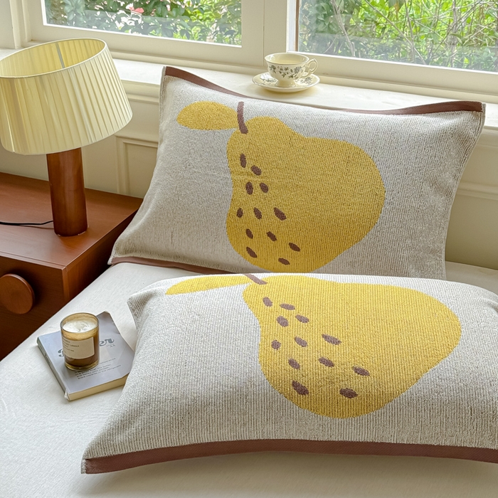 乐家毛巾被（工厂自产自销） 2026新款A类全棉纯棉色织提花抗菌毛圈枕巾 棕边鸭梨