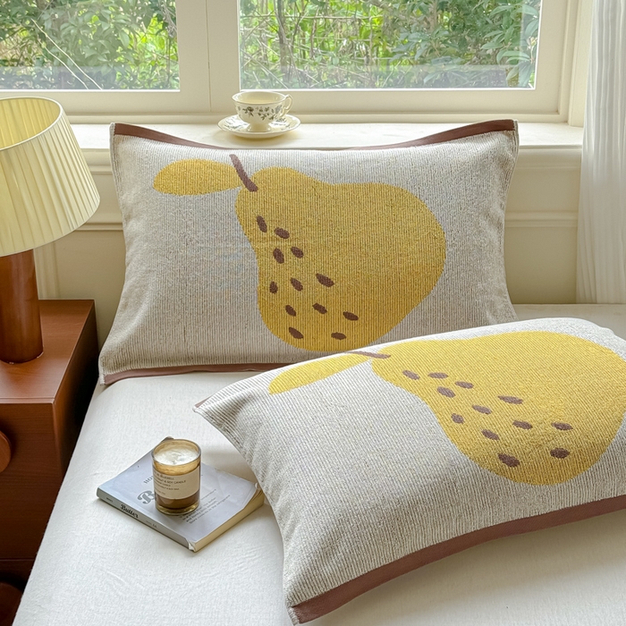 91家纺网 家纺一手货源 找家纺 乐家毛巾被（工厂自产自销） 2026新款A类全棉纯棉色织提花抗菌毛圈枕巾 棕边鸭梨