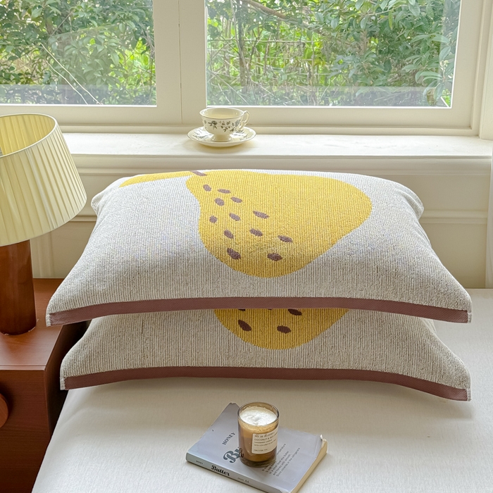 91家纺网 家纺一手货源 找家纺 乐家毛巾被（工厂自产自销） 2026新款A类全棉纯棉色织提花抗菌毛圈枕巾 棕边鸭梨