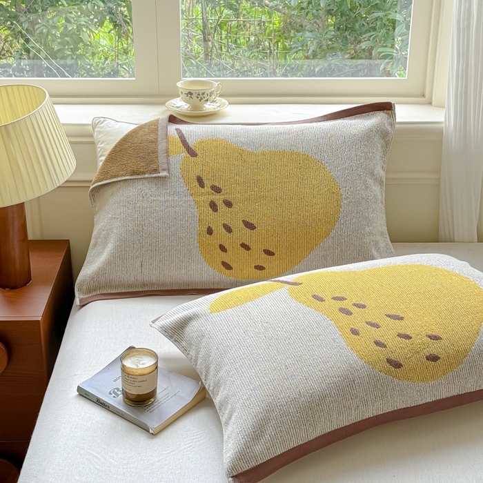 91家纺网 家纺一手货源 找家纺 乐家毛巾被（工厂自产自销） 2026新款A类全棉纯棉色织提花抗菌毛圈枕巾 棕边鸭梨