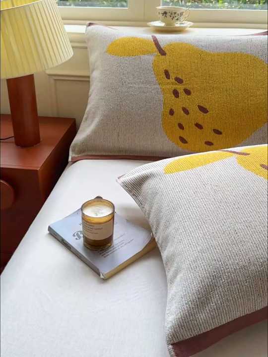 91家纺网 家纺一手货源 找家纺 乐家毛巾被（工厂自产自销） 2026新款A类全棉纯棉色织提花抗菌毛圈枕巾 棕边鸭梨