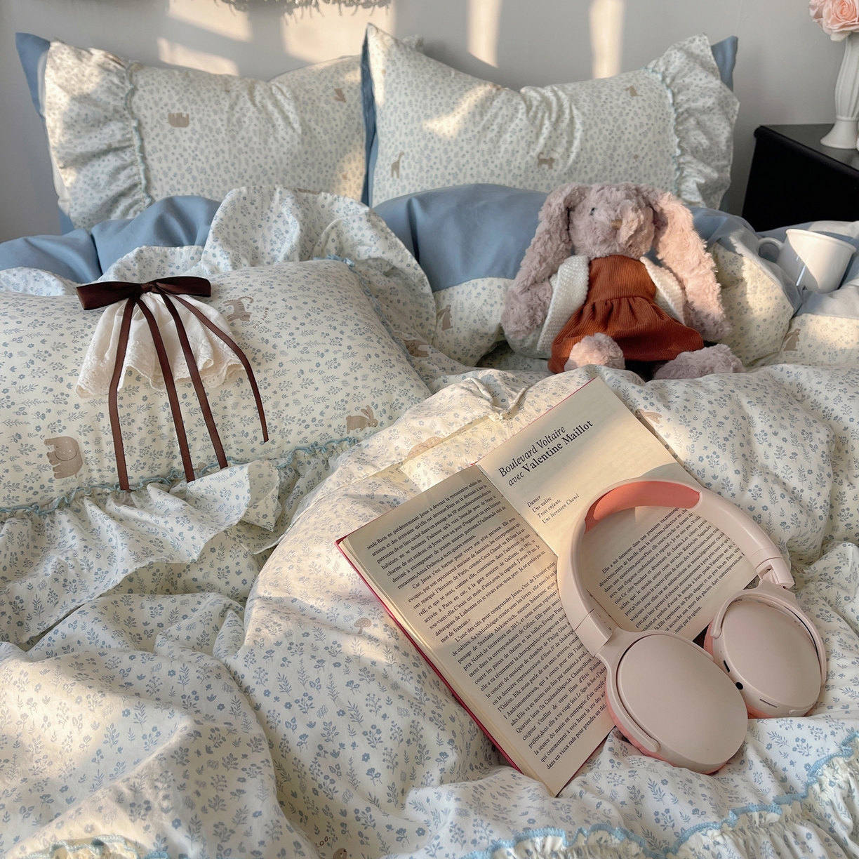 91家纺网 家纺一手货源 找家纺 栩裕纺织 2026新款A类云朵锦花边四件套 动物世界-雾蓝