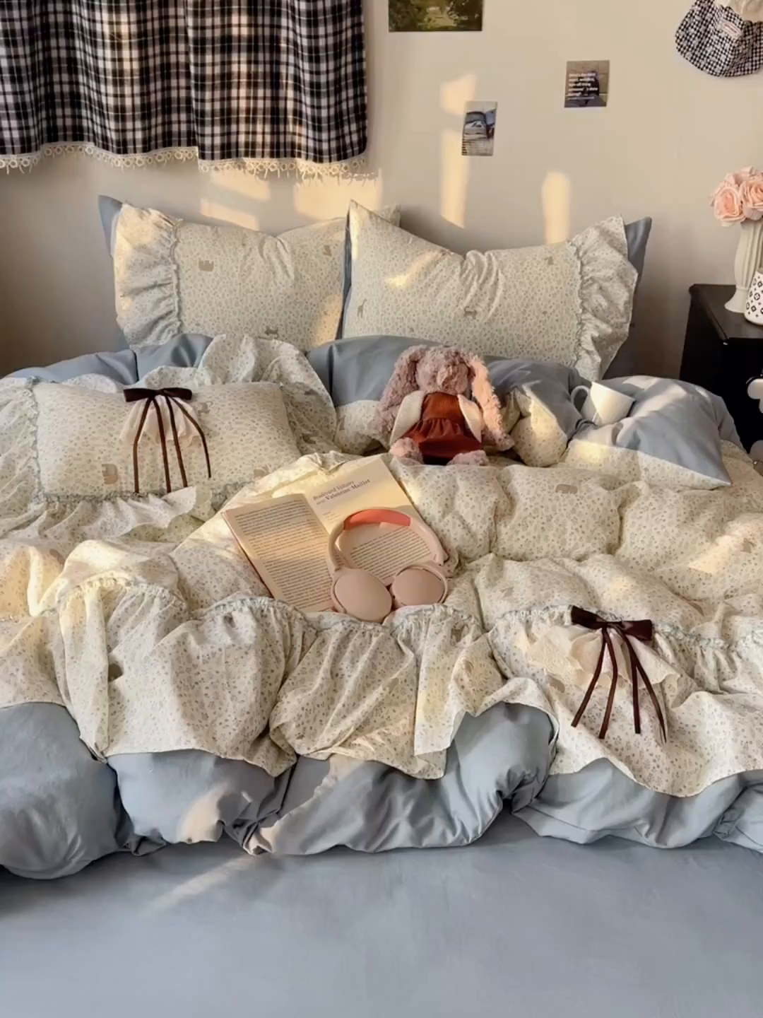 91家纺网 家纺一手货源 找家纺 栩裕纺织 2026新款A类云朵锦花边四件套 动物世界-雾蓝