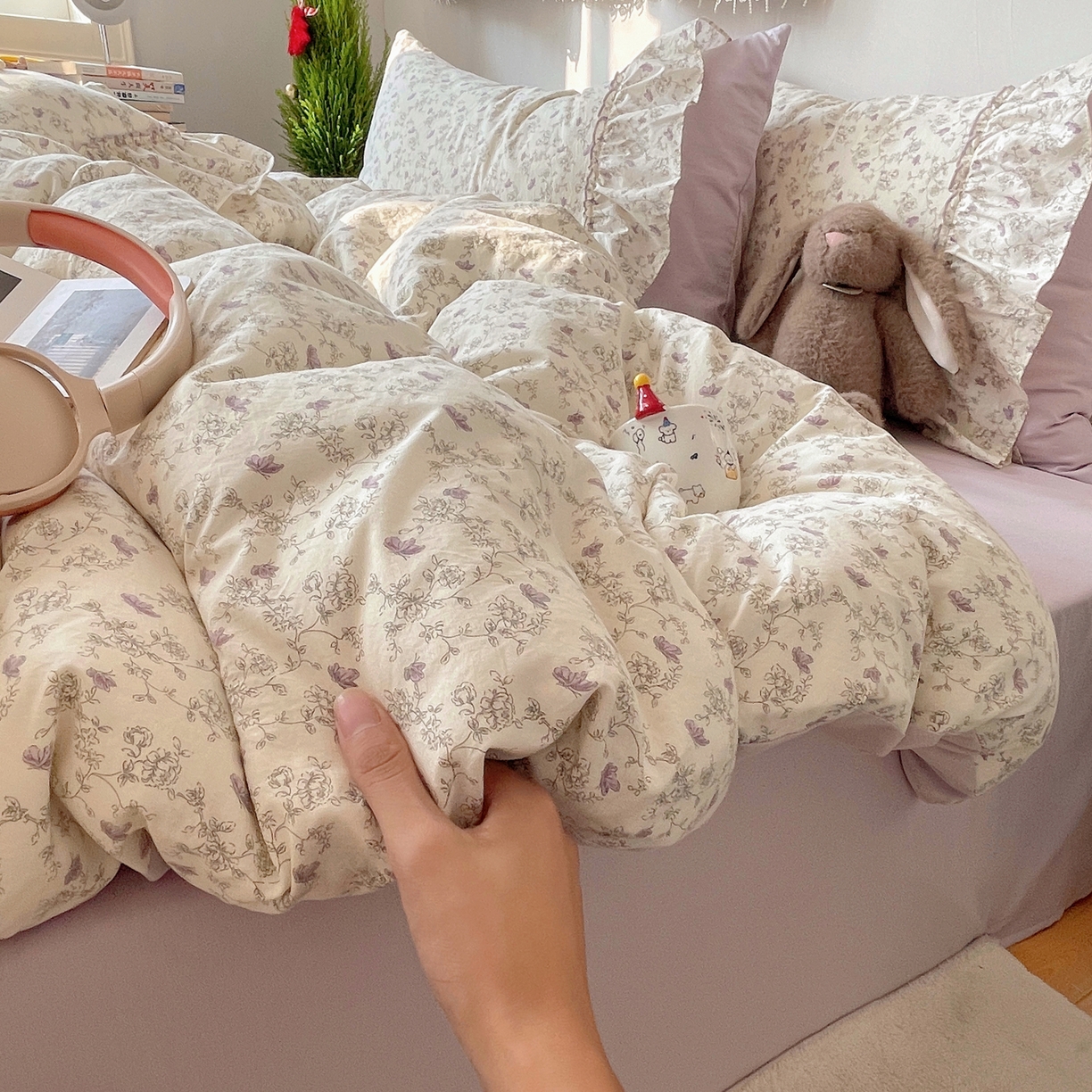 91家纺网 家纺一手货源 找家纺 栩裕纺织 2026新款A类云朵锦花边四件套 满天星-浅紫