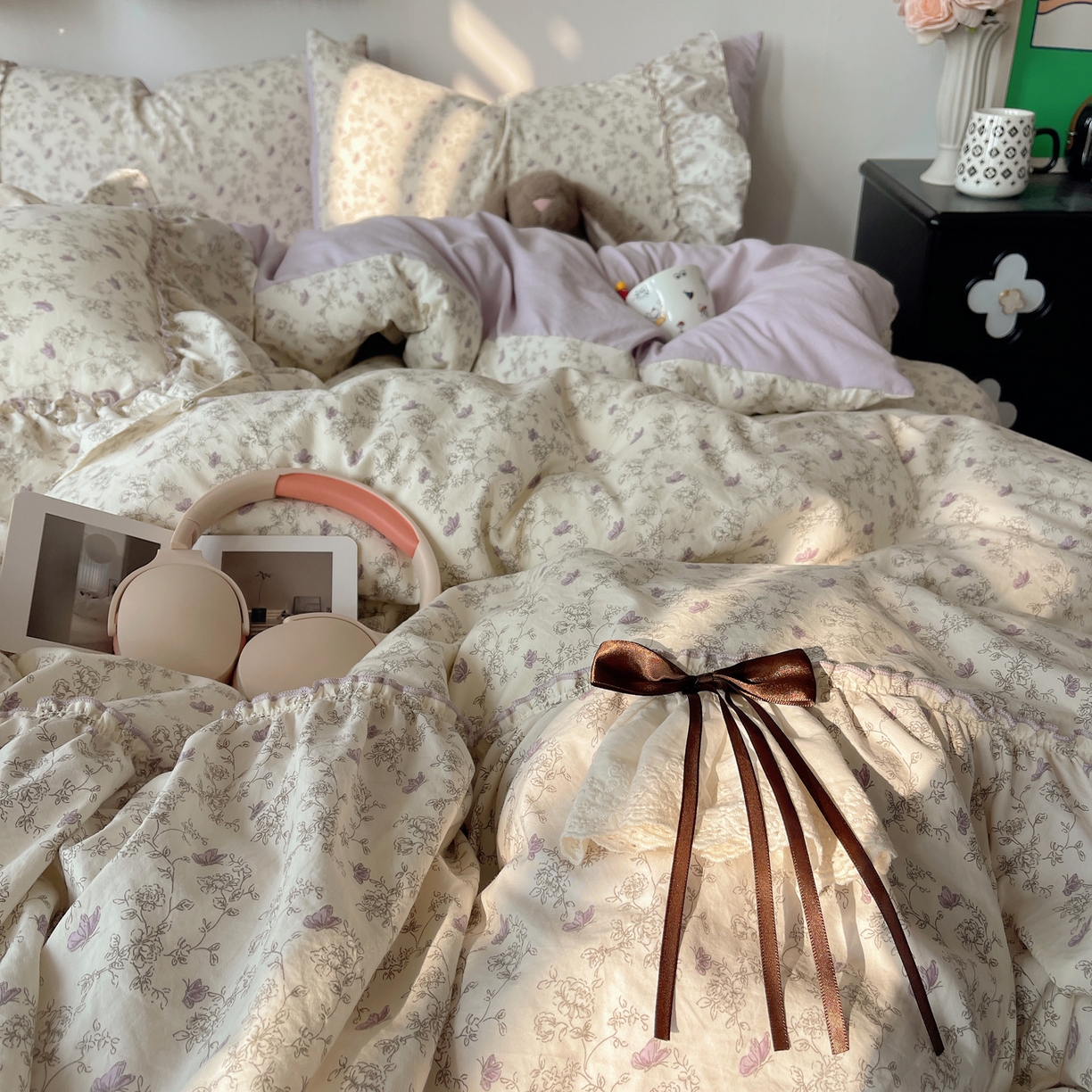 91家纺网 家纺一手货源 找家纺 栩裕纺织 2026新款A类云朵锦花边四件套 满天星-浅紫