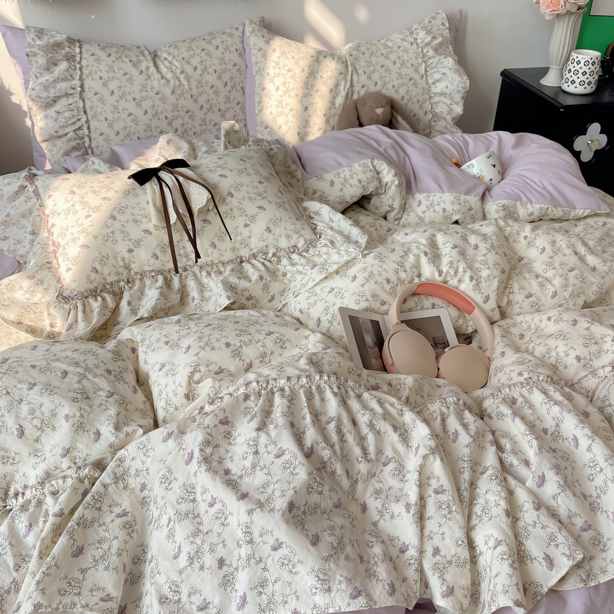 91家纺网 家纺一手货源 找家纺 栩裕纺织 2026新款A类云朵锦花边四件套 满天星-浅紫