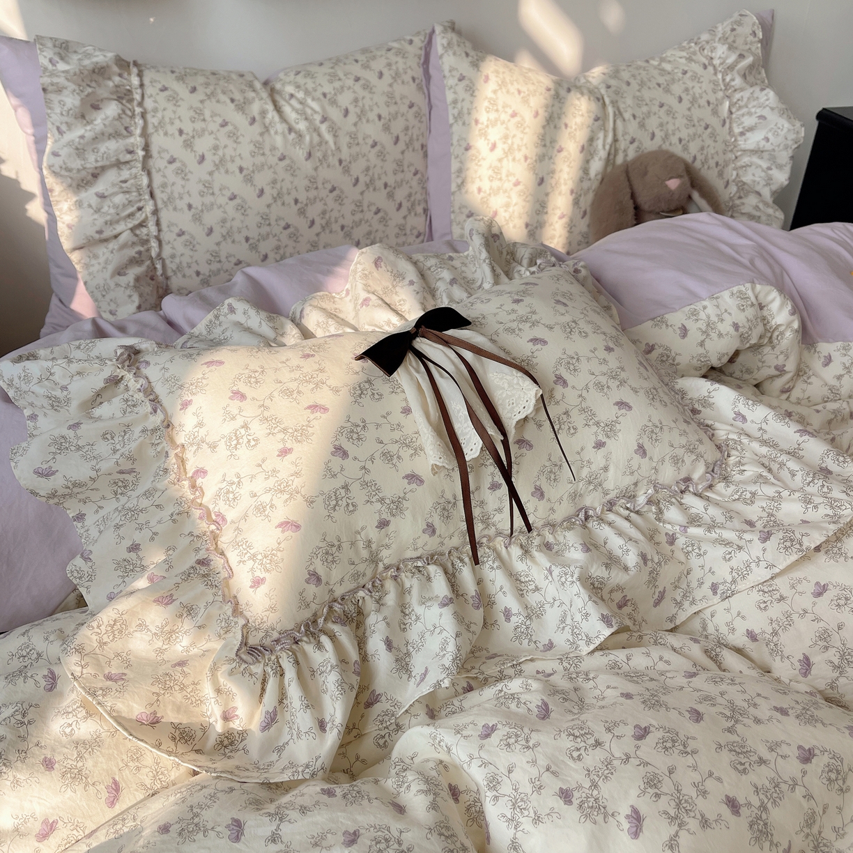 91家纺网 家纺一手货源 找家纺 栩裕纺织 2026新款A类云朵锦花边四件套 满天星-浅紫