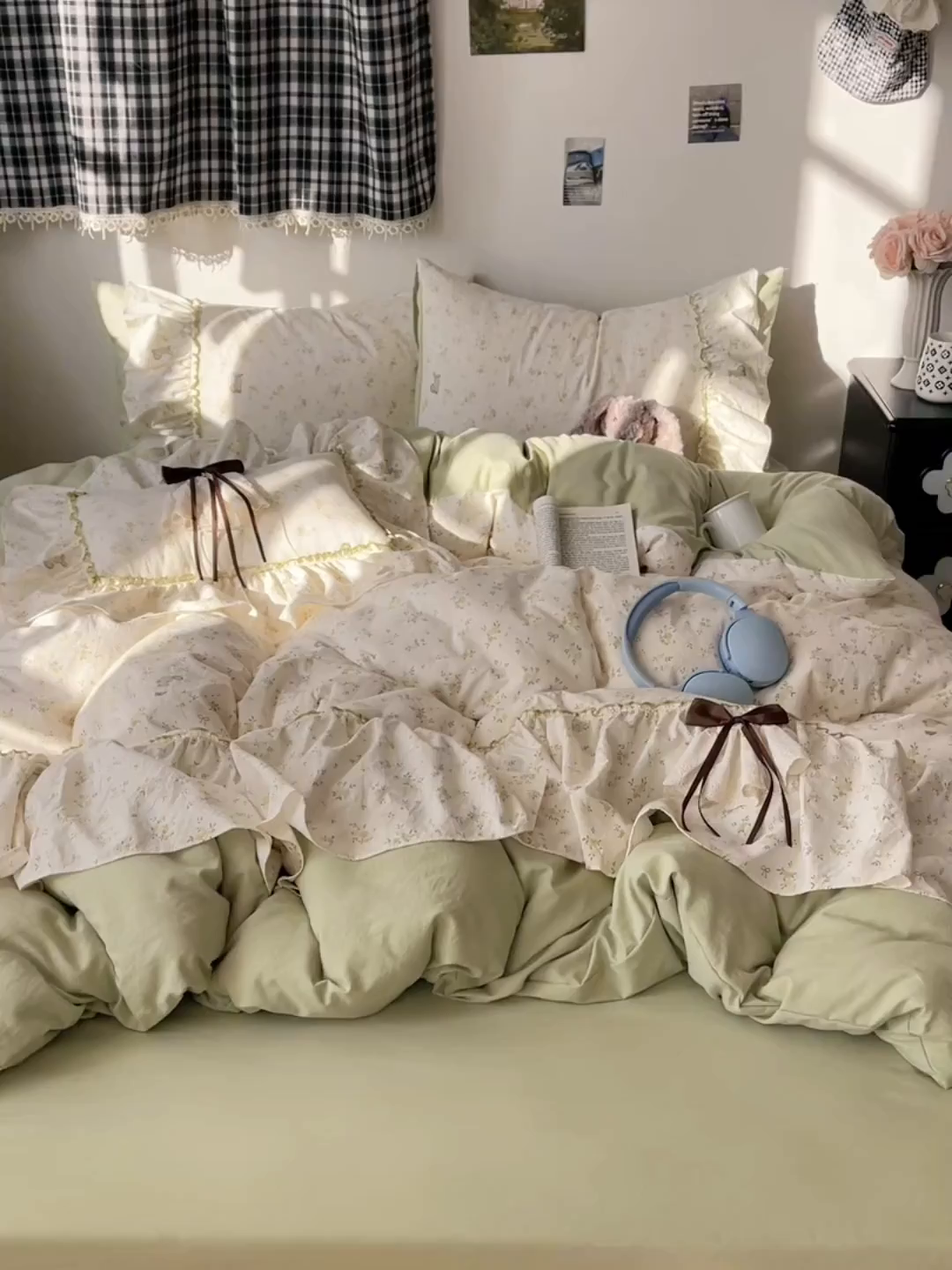 91家纺网 家纺一手货源 找家纺 栩裕纺织 2026新款A类云朵锦花边四件套 小雏菊-浅绿