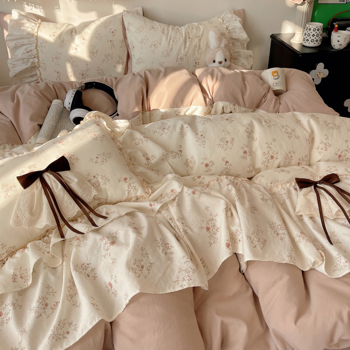 91家纺网 家纺一手货源 找家纺 栩裕纺织 2026新款A类云朵锦花边四件套 小雏菊-玉色