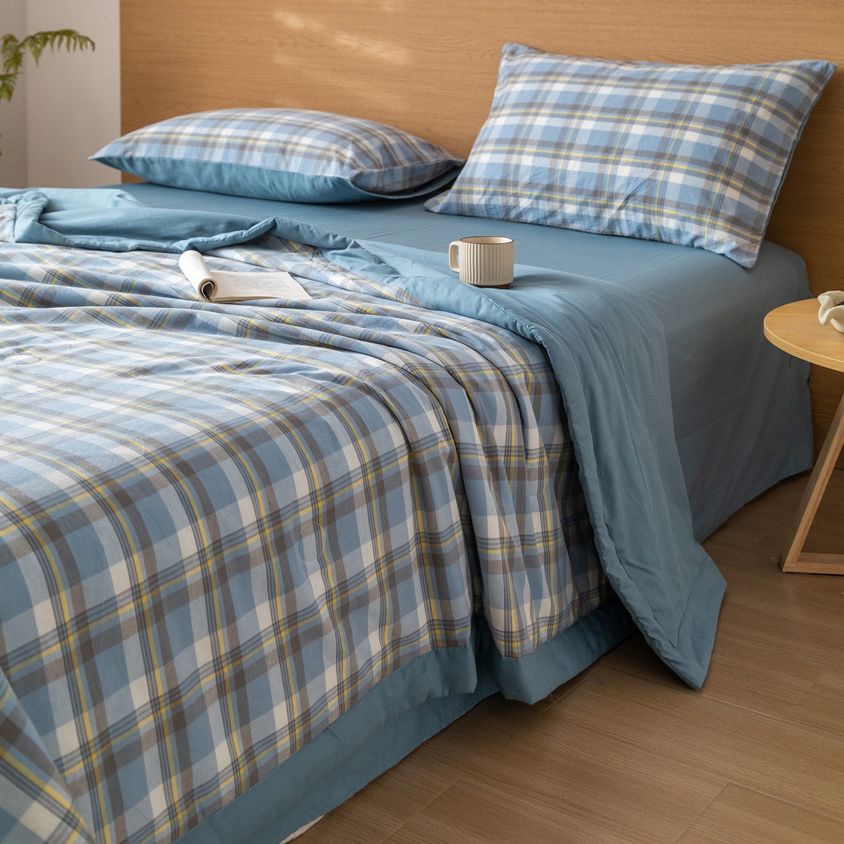 91家纺网 家纺一手货源 找家纺 安琪家纺 2026春夏新款色织水洗棉棉花夏被夏凉被空调被 简夕蓝