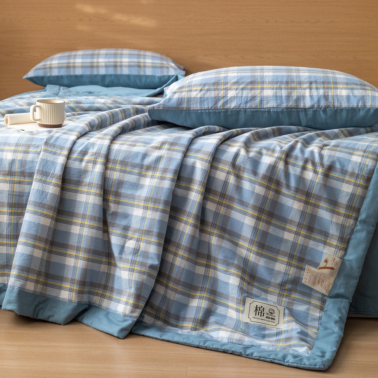 91家纺网 家纺一手货源 找家纺 安琪家纺 2026春夏新款色织水洗棉棉花夏被夏凉被空调被 简夕蓝