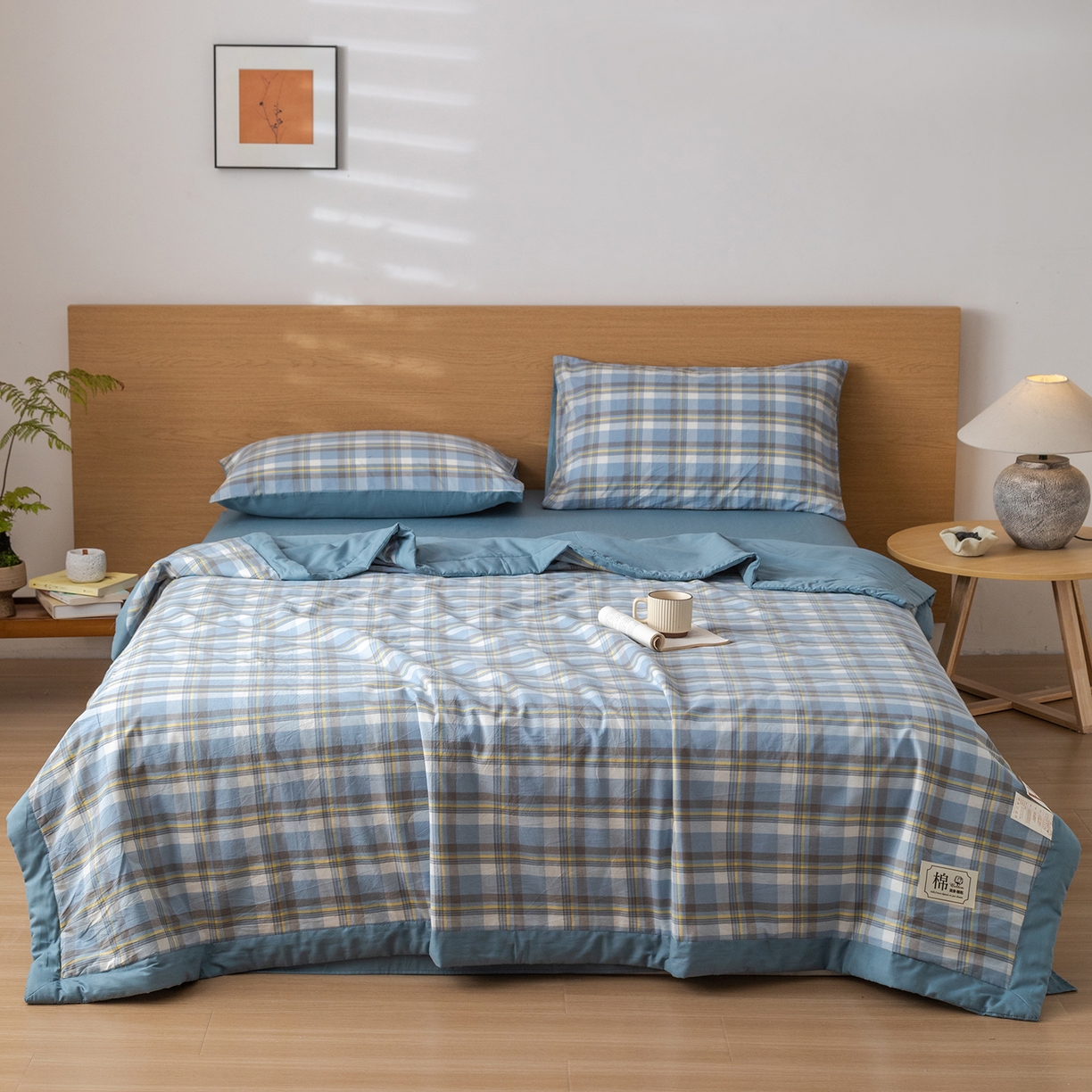 91家纺网 家纺一手货源 找家纺 安琪家纺 2026春夏新款色织水洗棉棉花夏被夏凉被空调被 简夕蓝